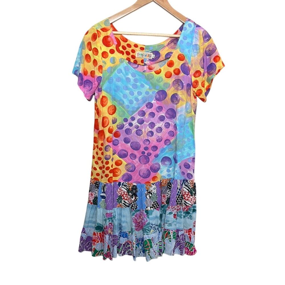 Jams World Drop Waist Ruffle Trim Hattie Polka Dot Vibrant Dress Size Large